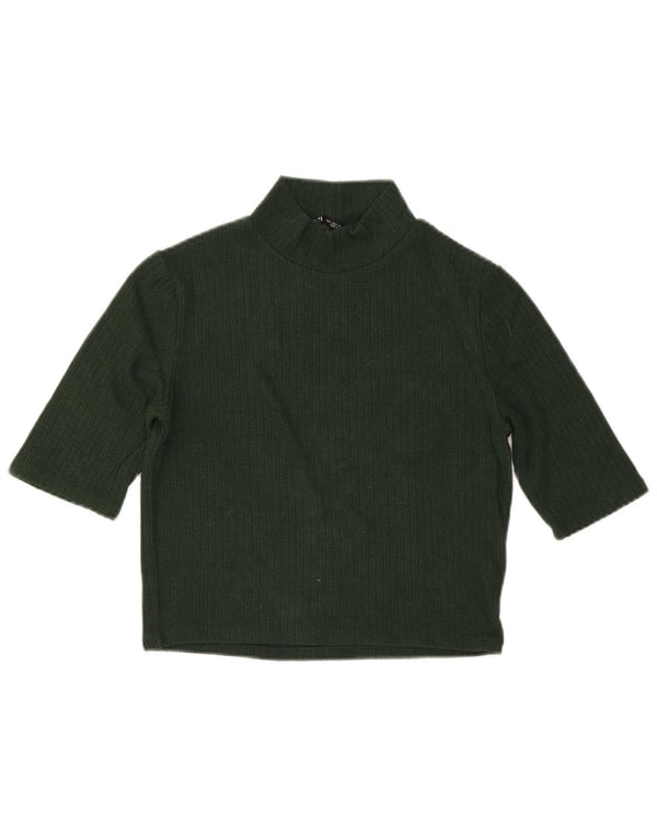 Zara Womens Crop Top 3/4 Sleeve UK 14 Large Green Viscose