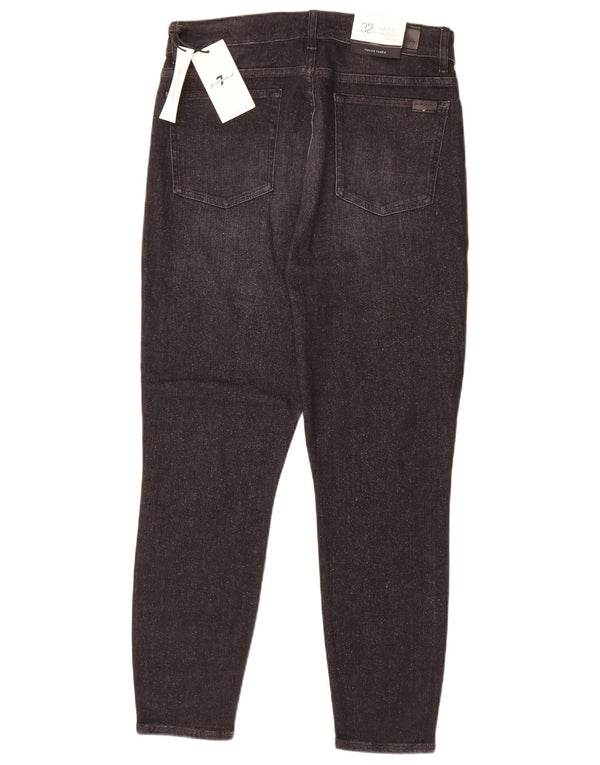 7 For All Mankind Womens Crop High Waist Slim Jeans W32 L26 Black Cotton