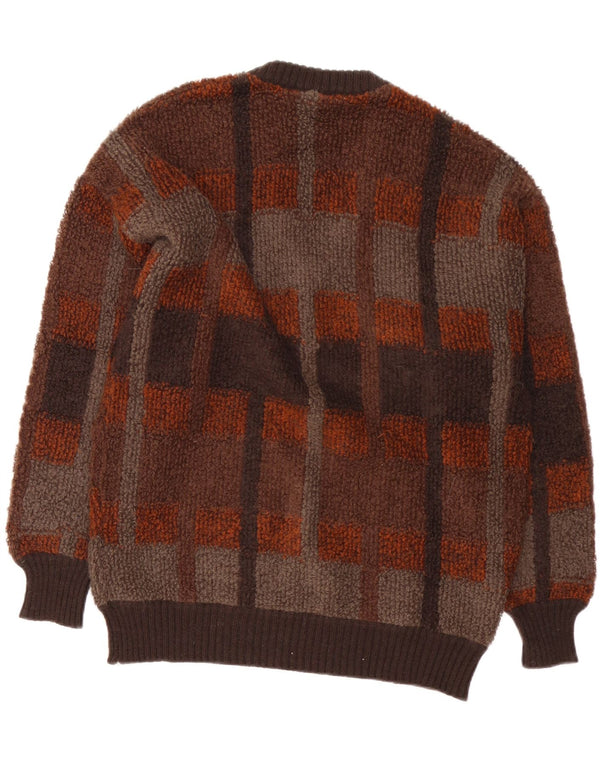 Bramante Mens V-Neck Jumper Sweater Medium Brown Check Retro