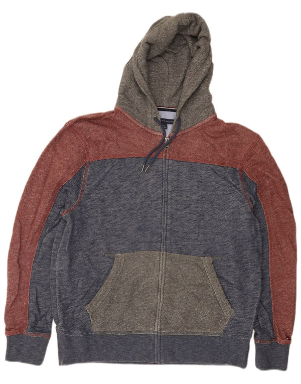 Tommy Hilfiger Mens Zip Hoodie Sweater Large Navy Blue Colourblock Cotton