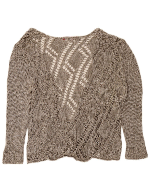 Vintage Womens 3/4 Sleeve Cardigan Sweater UK 14 Large Brown Flecked