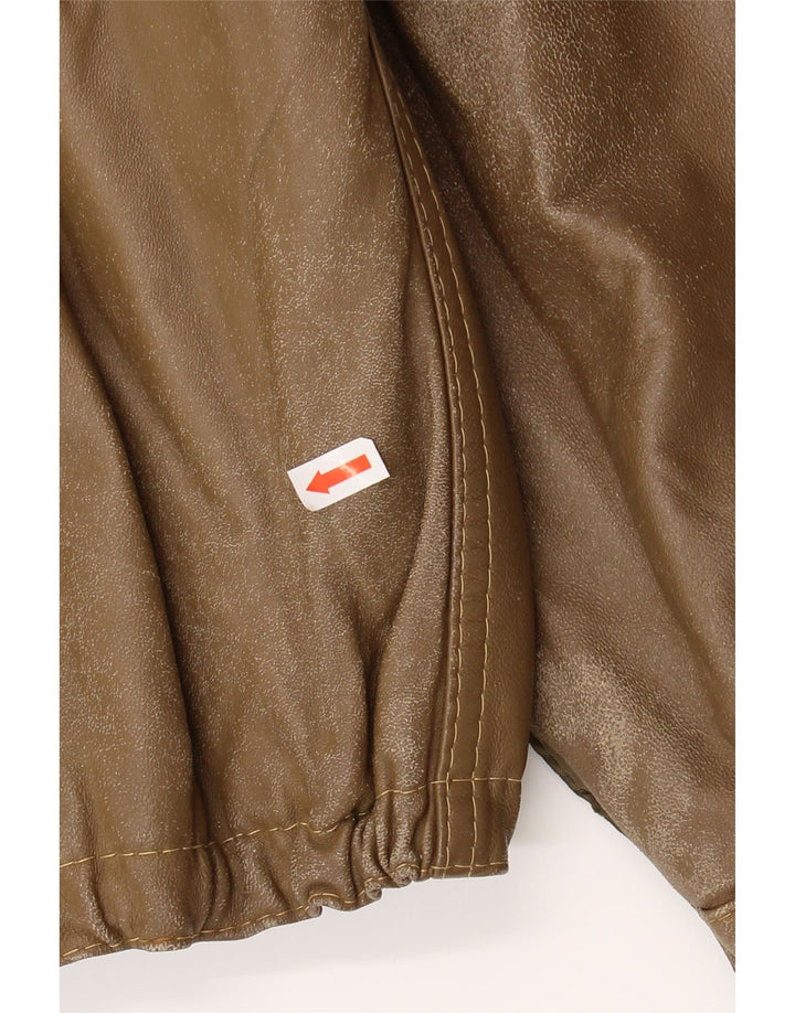 VINTAGE Mens Military Leather Jacket IT 50 Large Brown Leather