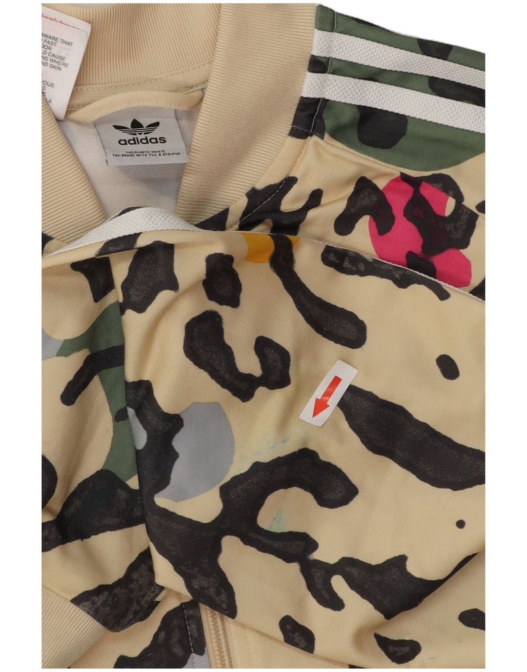 ADIDAS Girls Tracksuit Top Jacket 15-16 Years Beige Animal Print Polyester