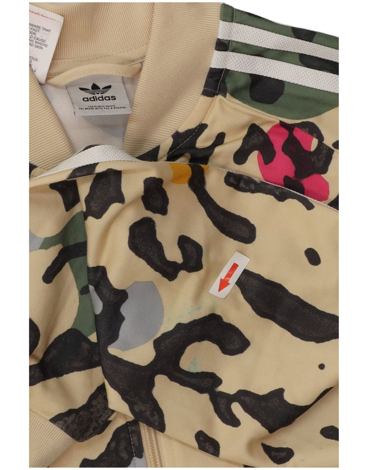 ADIDAS Girls Tracksuit Top Jacket 15-16 Years Beige Animal Print Polyester