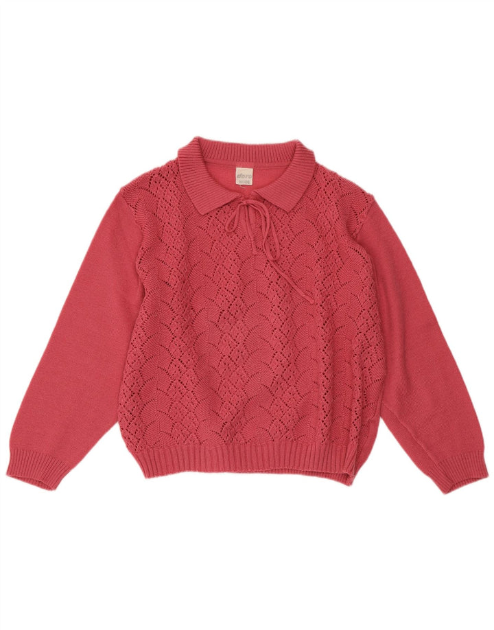 VINTAGE Womens Crop Polo Neck Jumper Sweater UK 16 Large Pink