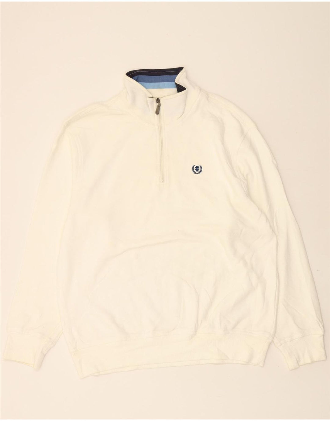 IZOD Mens Zip Neck Sweatshirt Jumper Large White Cotton Vintage Izod and Second-Hand Izod from Messina Hembry 