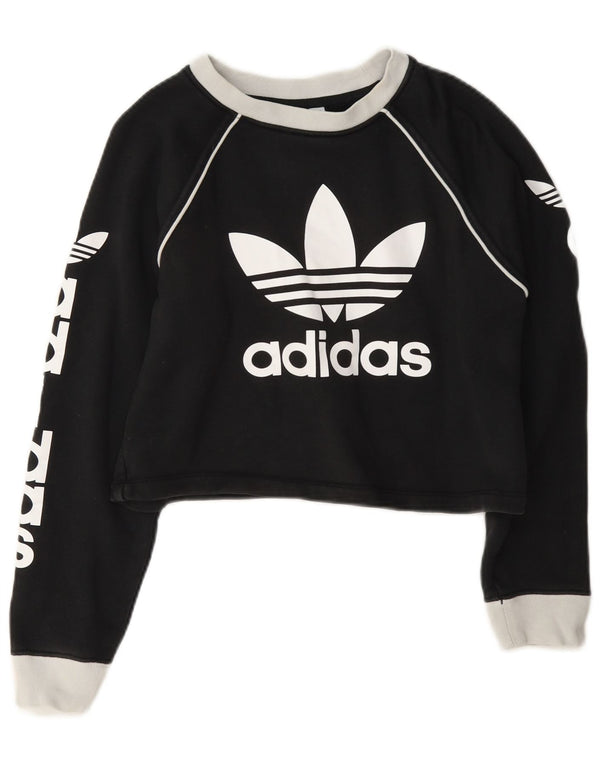 Adidas Womens Crop Graphic Sweatshirt Jumper UK 4 XS Grey Colourblock
