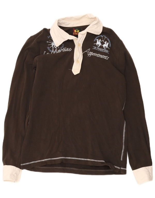 La Martina Mens Graphic Rugby Polo Shirt Large Brown Colourblock