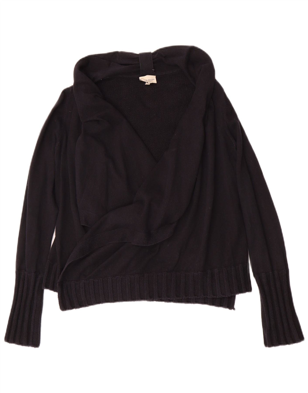 KAREN MILLEN Womens Open Cardigan Sweater UK 2 2XS Black Cotton