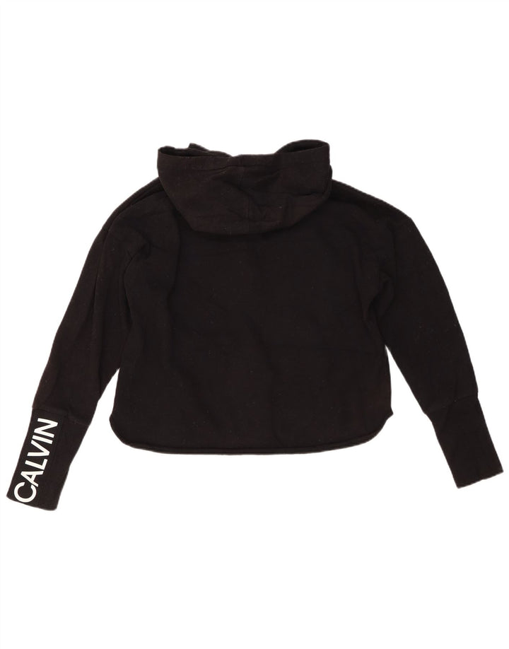 CALVIN KLEIN Womens Oversized Graphic Zip Hoodie Sweater UK 10 Small Black