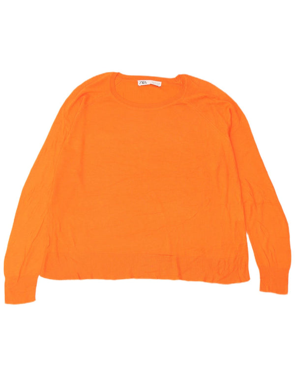 Zara Womens Boat Neck Jumper Sweater UK 16 Large Orange Viscose