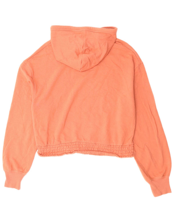Hollister Womens Crop Graphic Hoodie Jumper UK 14 Medium Orange Cotton