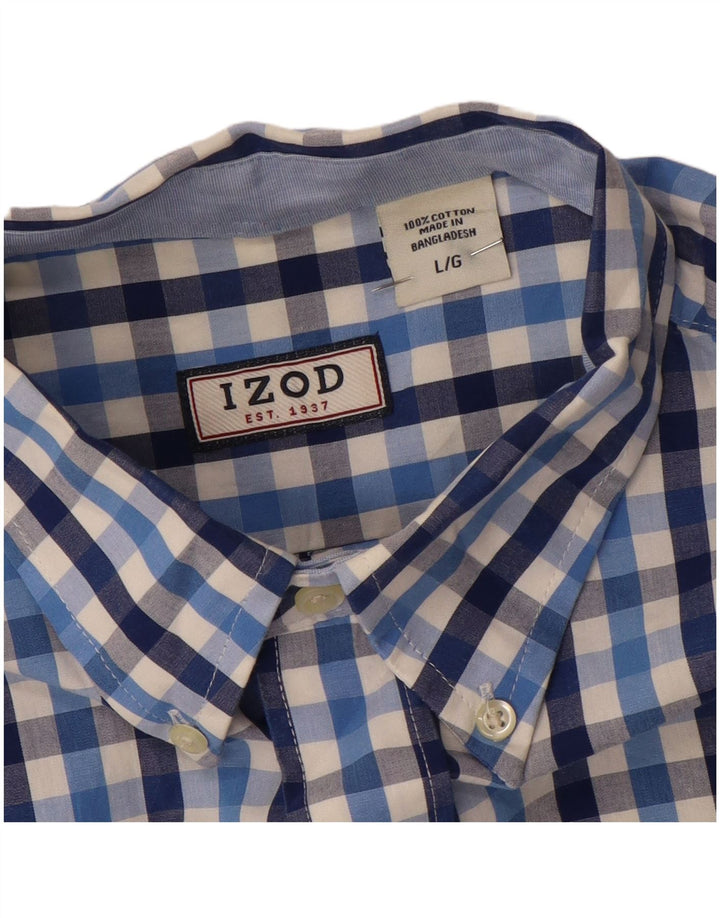 IZOD Mens Shirt Large Blue Check Cotton
