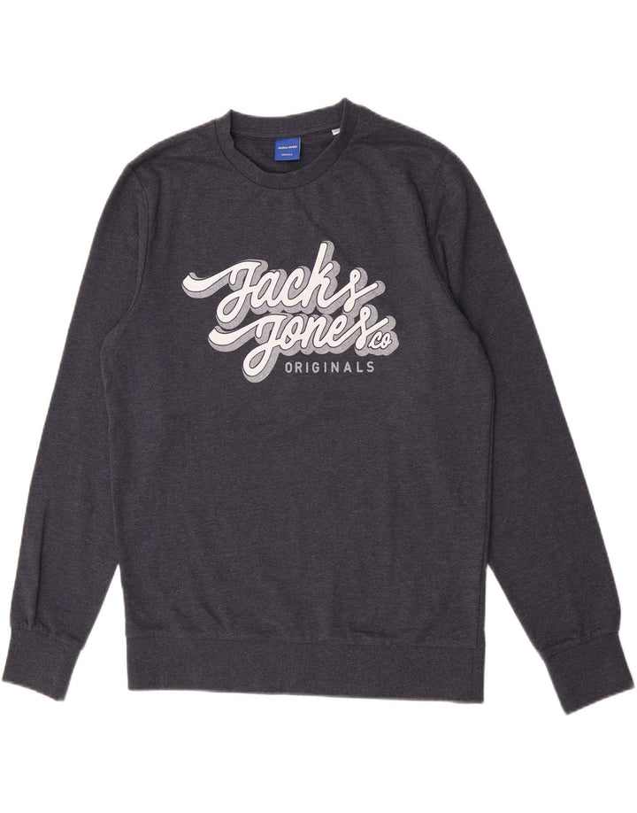 Jack & Jones Mens Graphic Sweatshirt Jumper Medium Blue Flecked Cotton