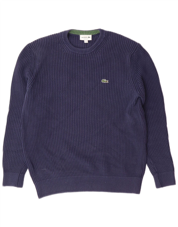 LACOSTE Mens Classic Fit Crew Neck Jumper Sweater Size 5 Large Navy Blue