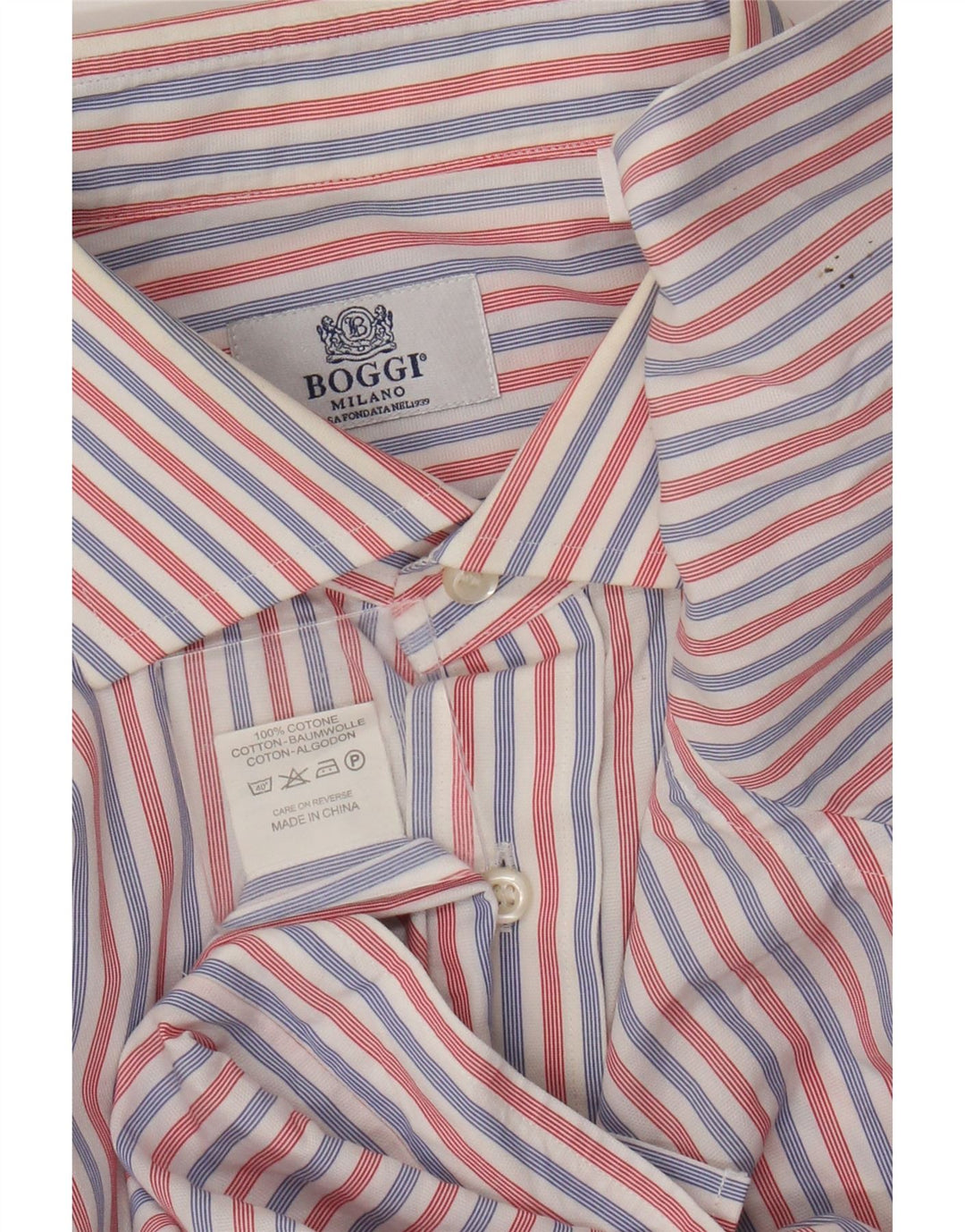 Boggi Mens Milano Shirt Large Red Striped Cotton
