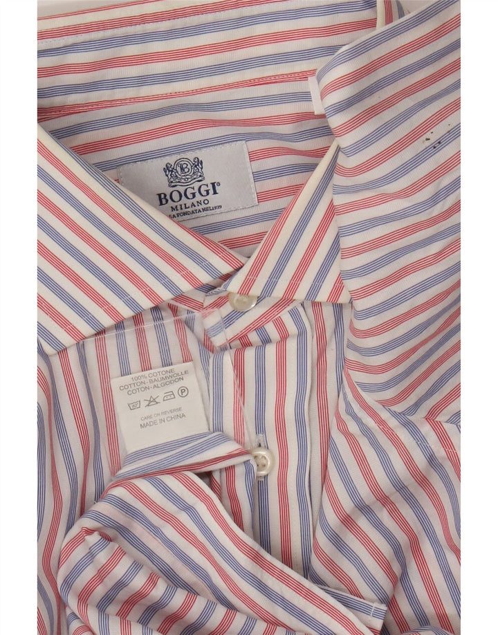 Boggi Mens Milano Shirt Large Red Striped Cotton