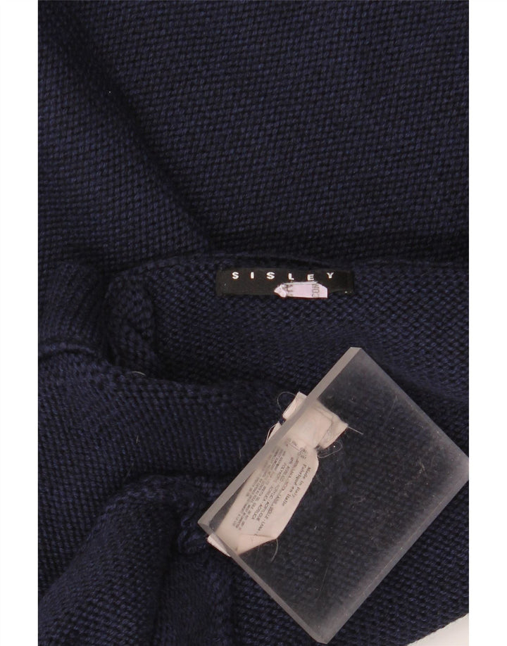 SISLEY Mens V-Neck Jumper Sweater Large Navy Blue Wool