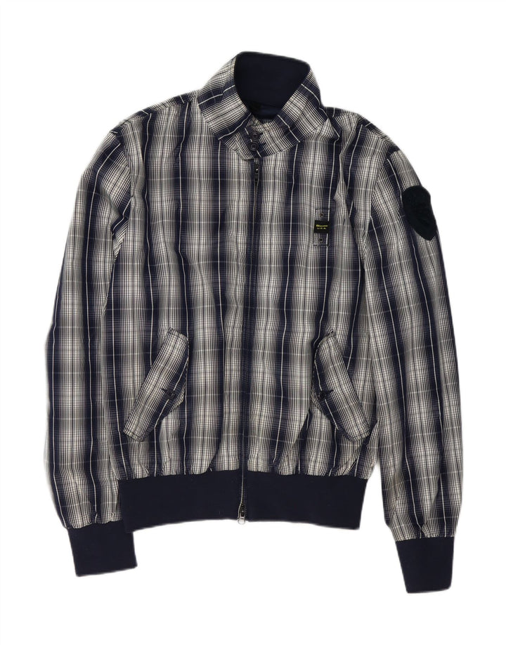 Blauer Mens Bomber Jacket UK 42 XL Navy Blue Check Polyester