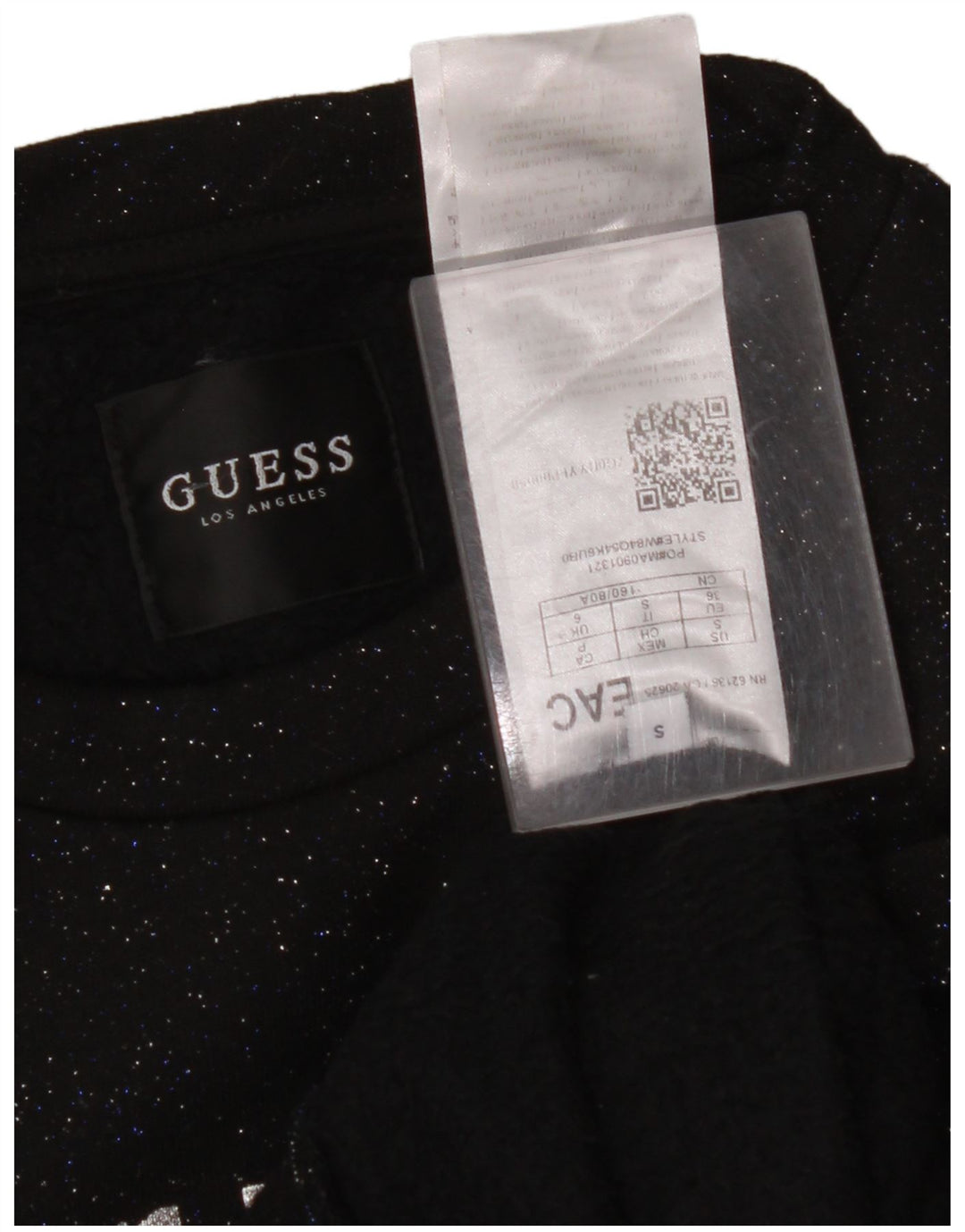 GUESS Womens Oversized Crop Sweatshirt Jumper UK 10 Small Black Flecked