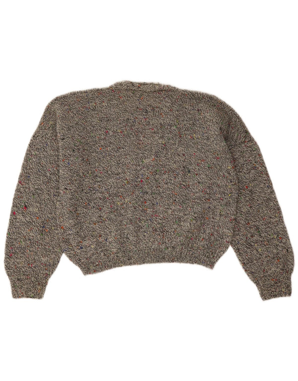 Vintage Womens Crop V-Neck Jumper Sweater UK 16 Large Grey Flecked