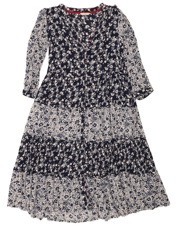 White Stuff Womens Maxi Tiered Dress UK 14 Large Navy Blue Floral Viscose