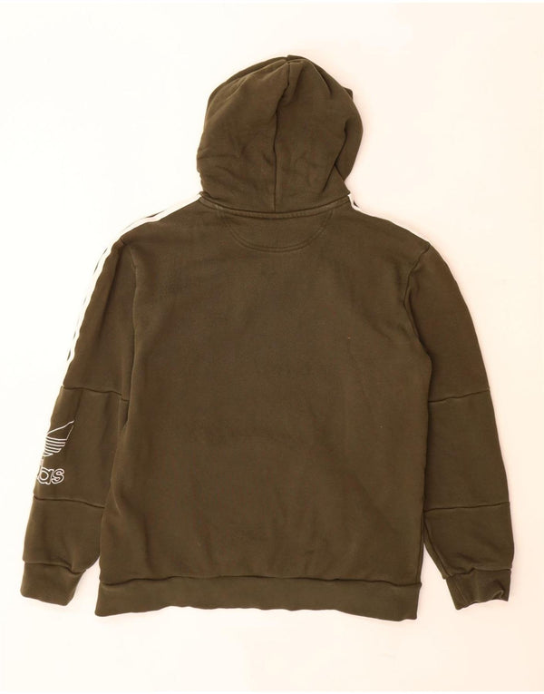 ADIDAS Womens Graphic Hoodie Jumper UK 14 Medium Khaki Cotton