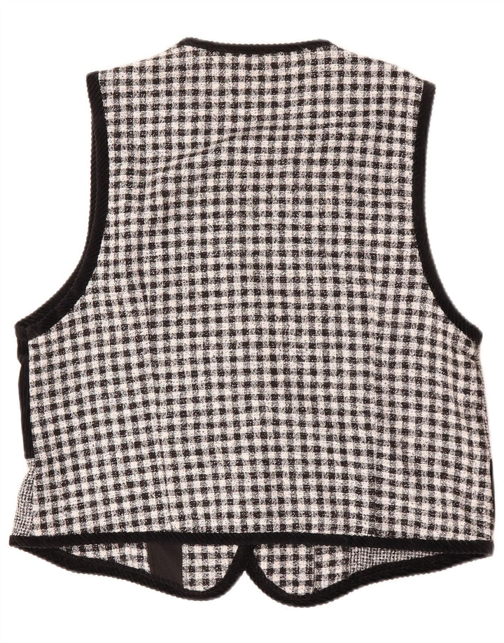VINTAGE Womens Waistcoat UK 16 Large Black Patchwork Polyester