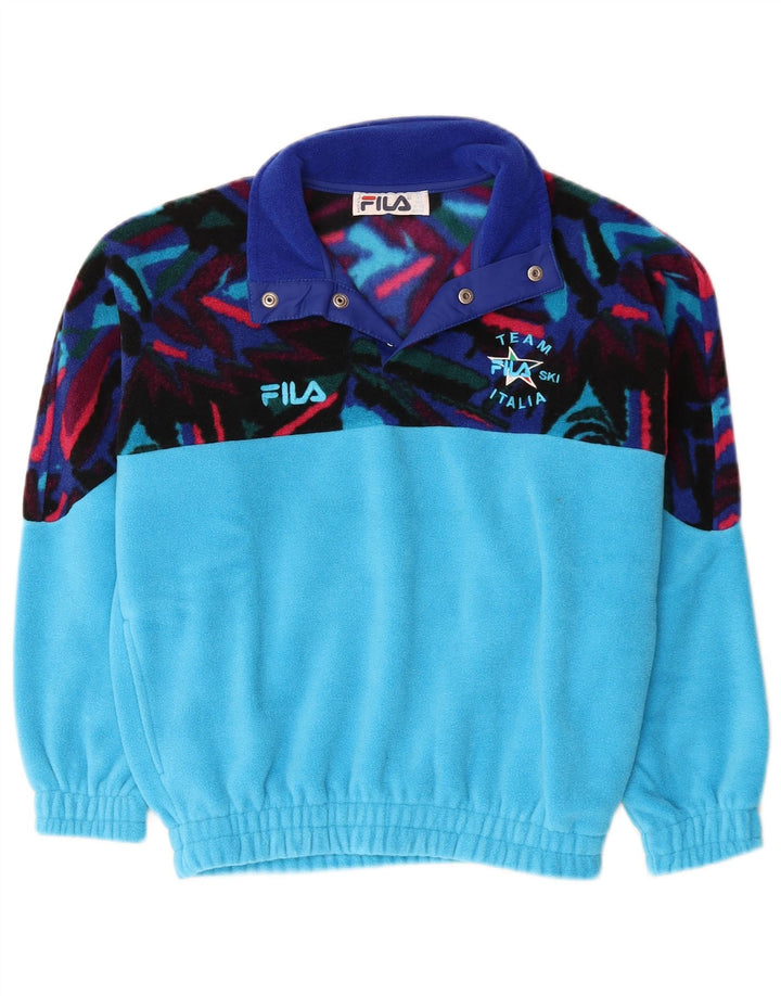 Fila Boys Button Neck Fleece Jumper 11-12 Years Blue Geometric Polyester