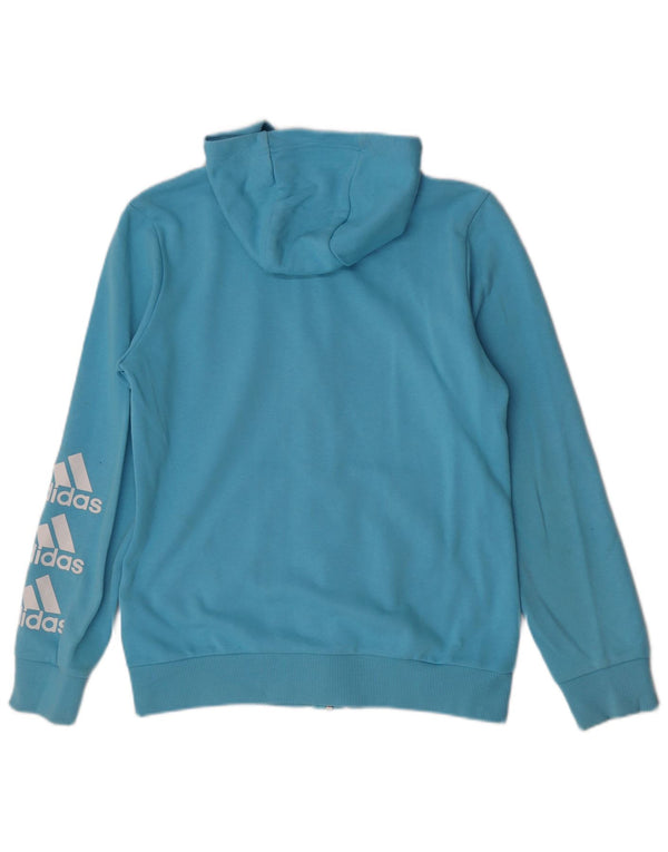 Adidas Boys Graphic Zip Hoodie Sweater 14-15 Years Blue Cotton