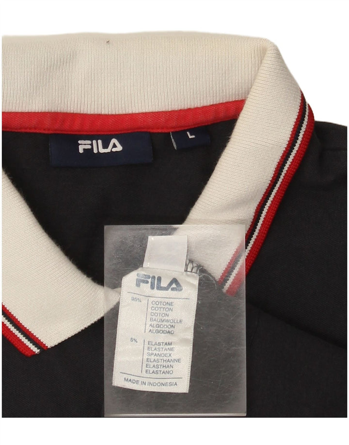 FILA Womens Polo Shirt UK 14 Large Navy Blue Cotton