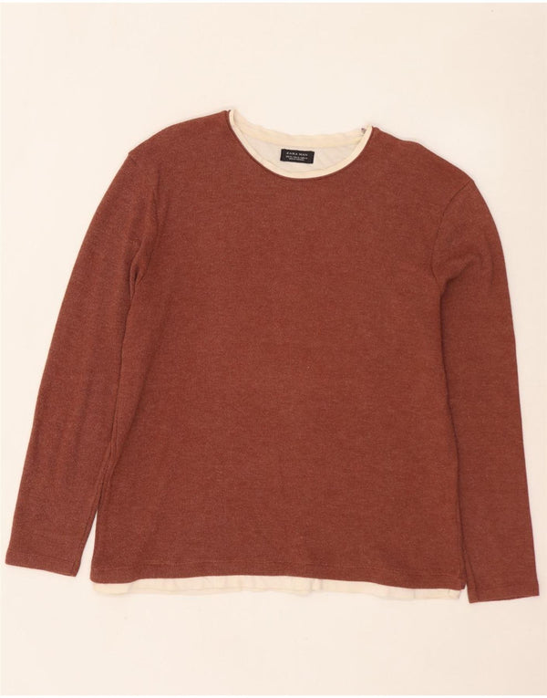 ZARA Mens Top Long Sleeve XL Brown Colourblock Cotton