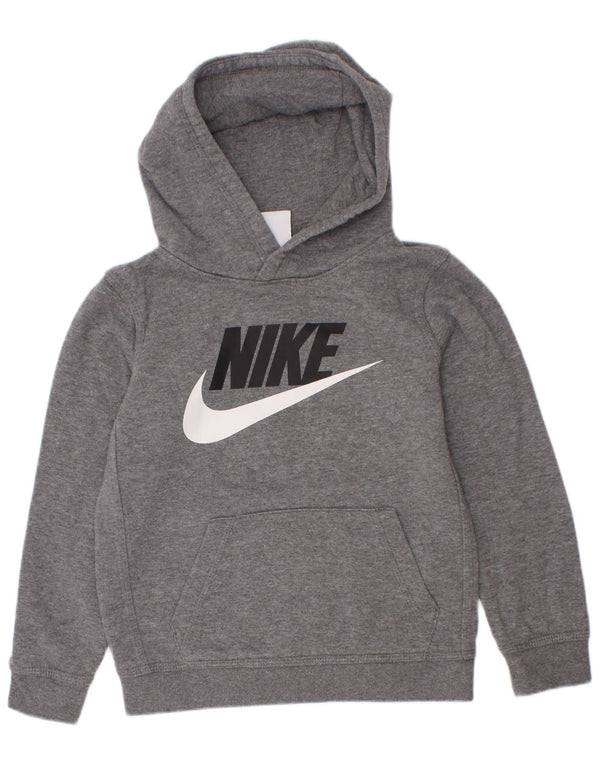 Nike Boys Graphic Hoodie Jumper 6-7 Years Grey Cotton