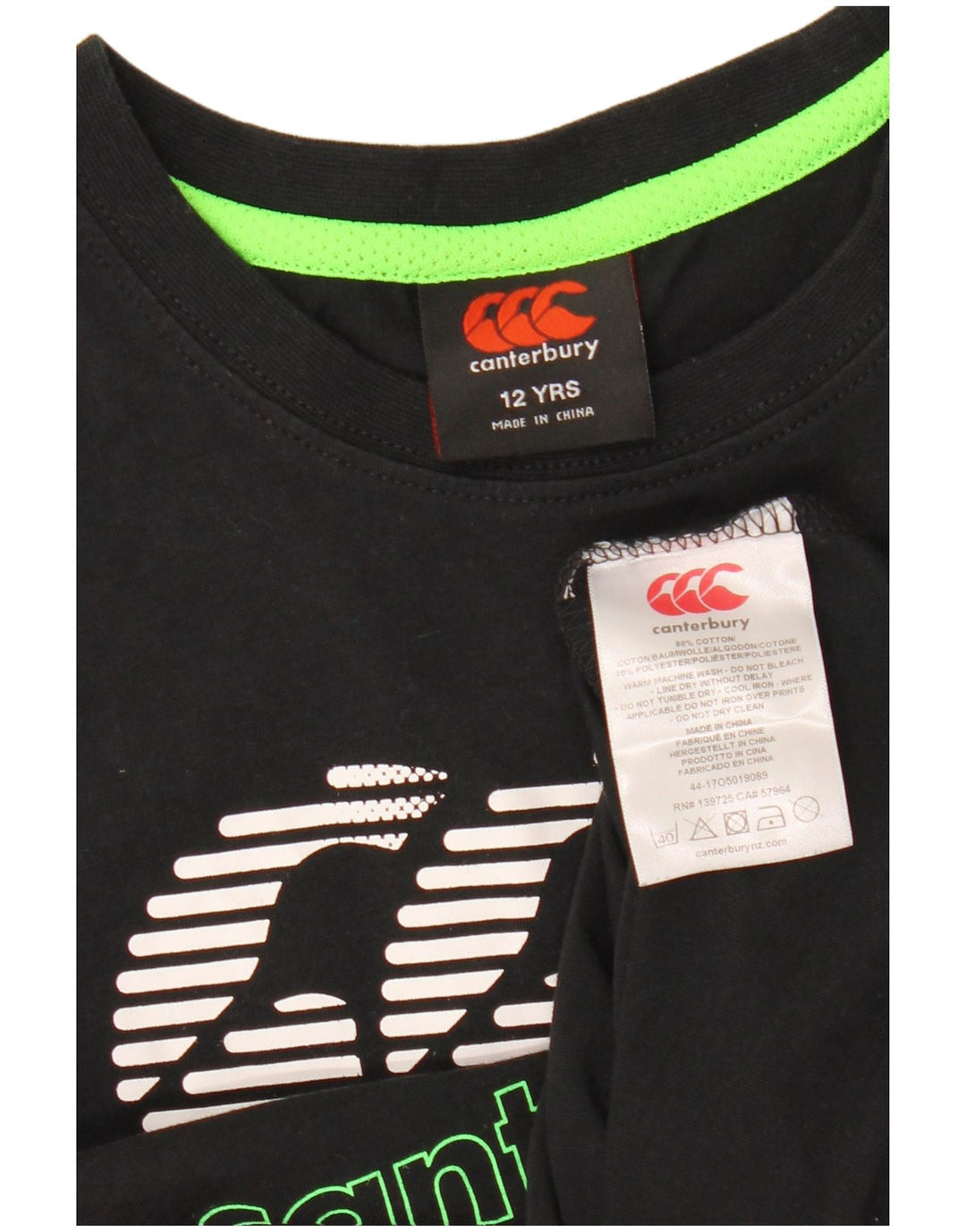 CANTERBURY Boys Graphic T-Shirt Top 11-12 Years Black Cotton