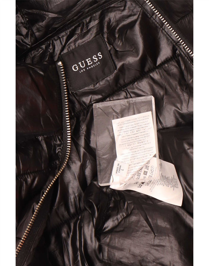 Guess Womens Hooded Padded Jacket UK 14 Large Black Polyester