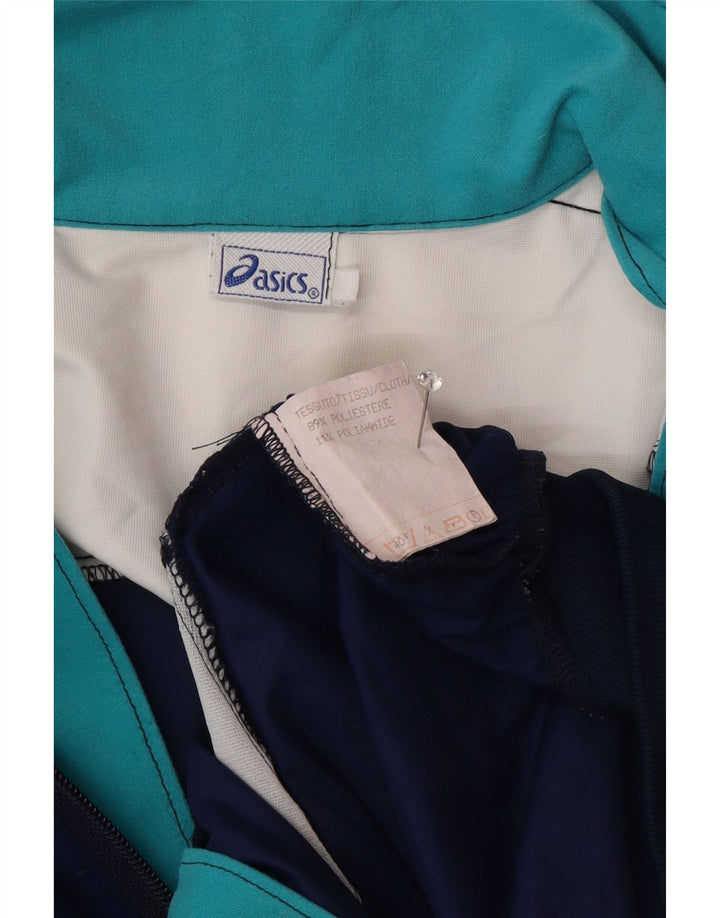 Asics Mens Tracksuit Top Jacket Large Navy Blue Colourblock Polyester