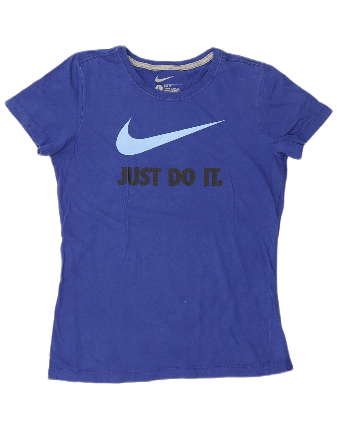 NIKE Womens Slim Fit Graphic T-Shirt Top UK 14 Large Blue Cotton