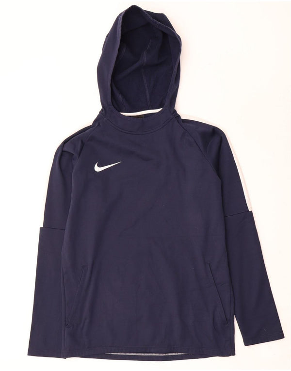 Nike Mens Dri Fit Hoodie Jumper Small Navy Blue Colourblock Polyester