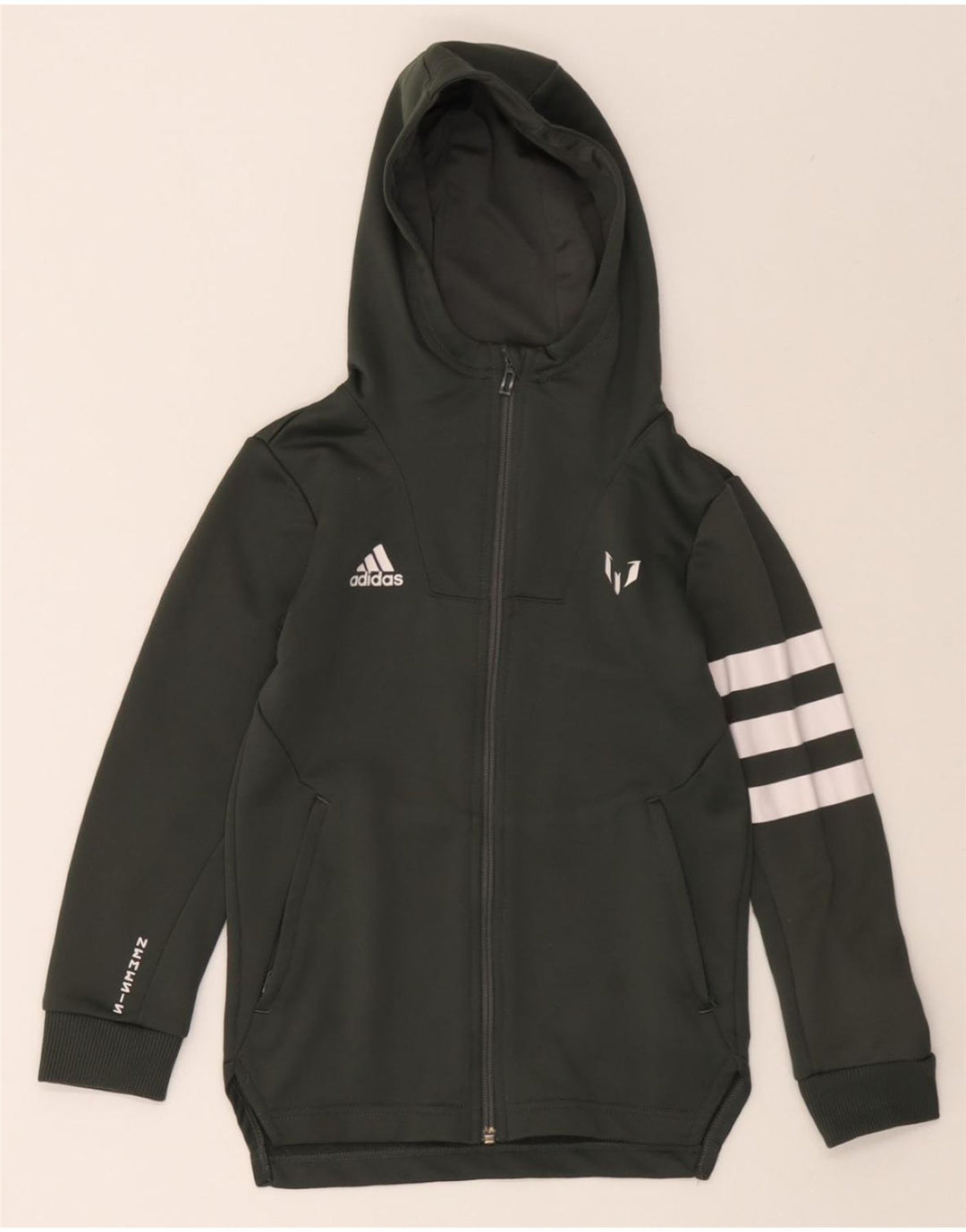 ADIDAS Boys Zip Hoodie Sweater 7-8 Years Green Polyester Vintage Adidas and Second-Hand Adidas from Messina Hembry 