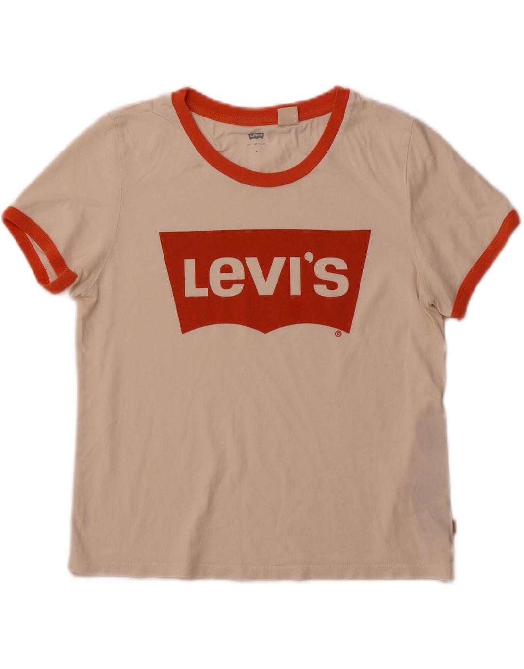 LEVI'S Womens Crop Graphic T-Shirt Top UK 12 Medium Off White Cotton