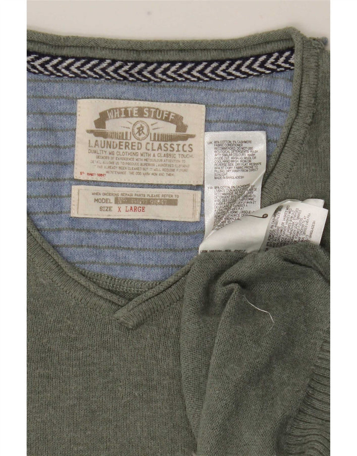 White Stuff Mens V-Neck Jumper Sweater XL Khaki Cotton