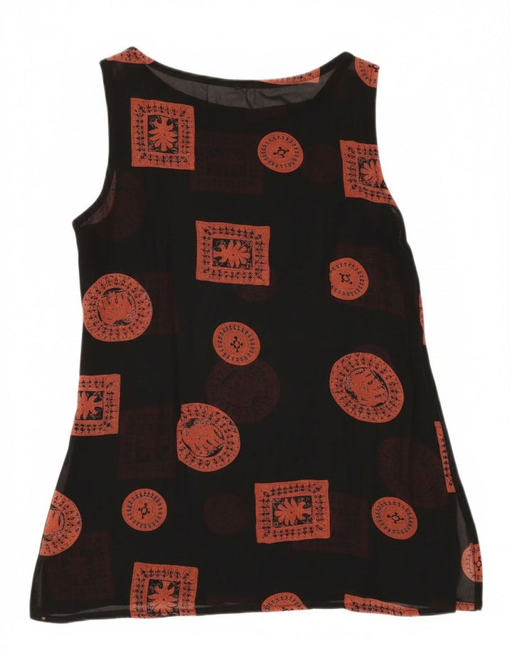 Vintage Womens Sleeveless Tunic Top UK 12 Medium Black Patchwork
