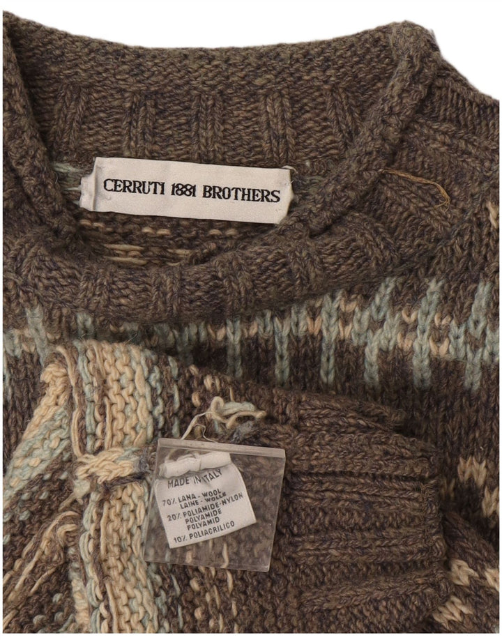 Vintage Mens Turtle Neck Jumper Sweater Large Grey Fair Isle Wool