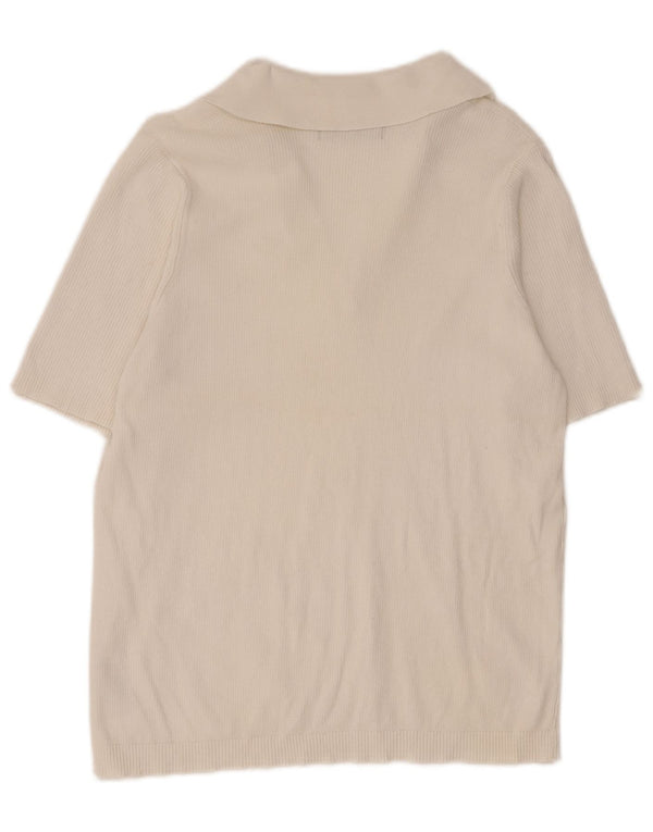 Marks & Spencer Womens Polo Shirt UK 14 Large White Cotton