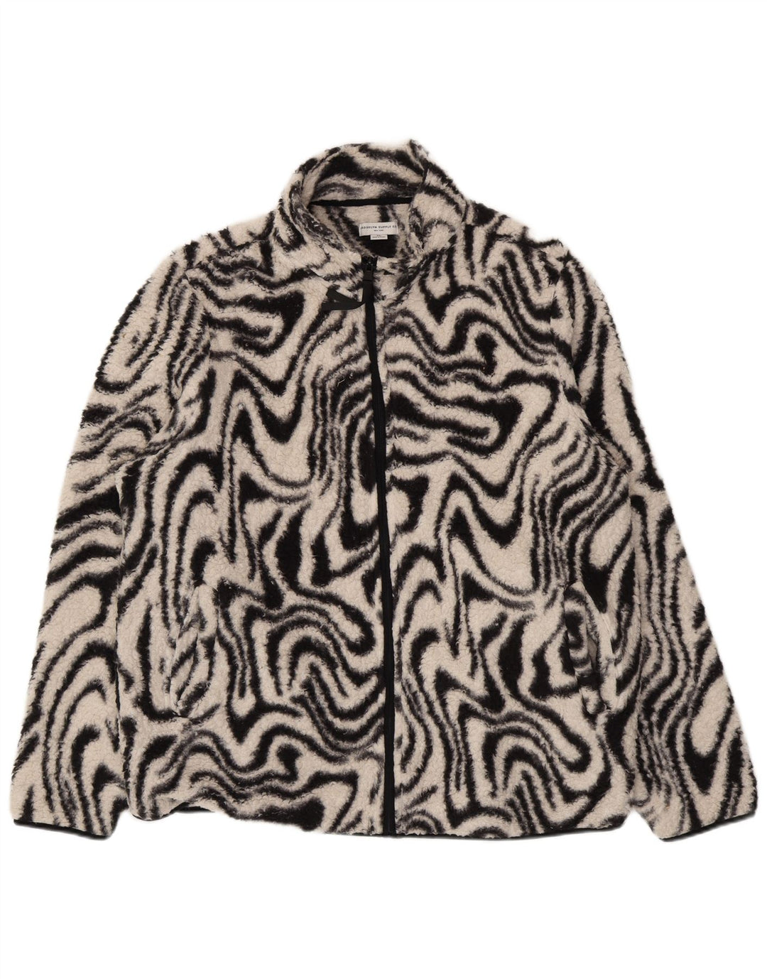 Vintage Womens Abstract Pattern Oversized Fleece Jacket UK 18 XL Black
