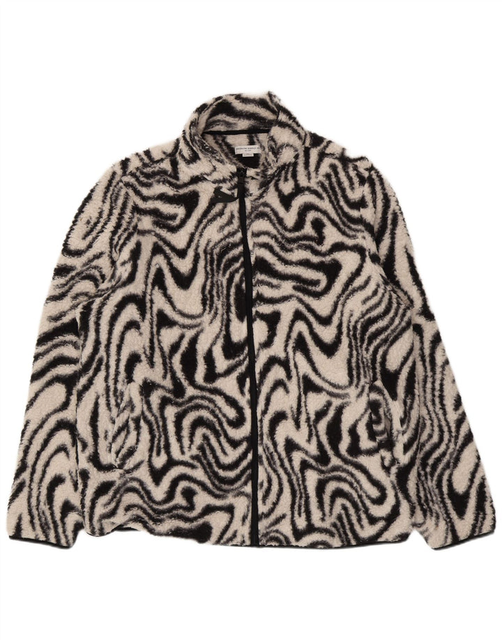 Vintage Womens Abstract Pattern Oversized Fleece Jacket UK 18 XL Black
