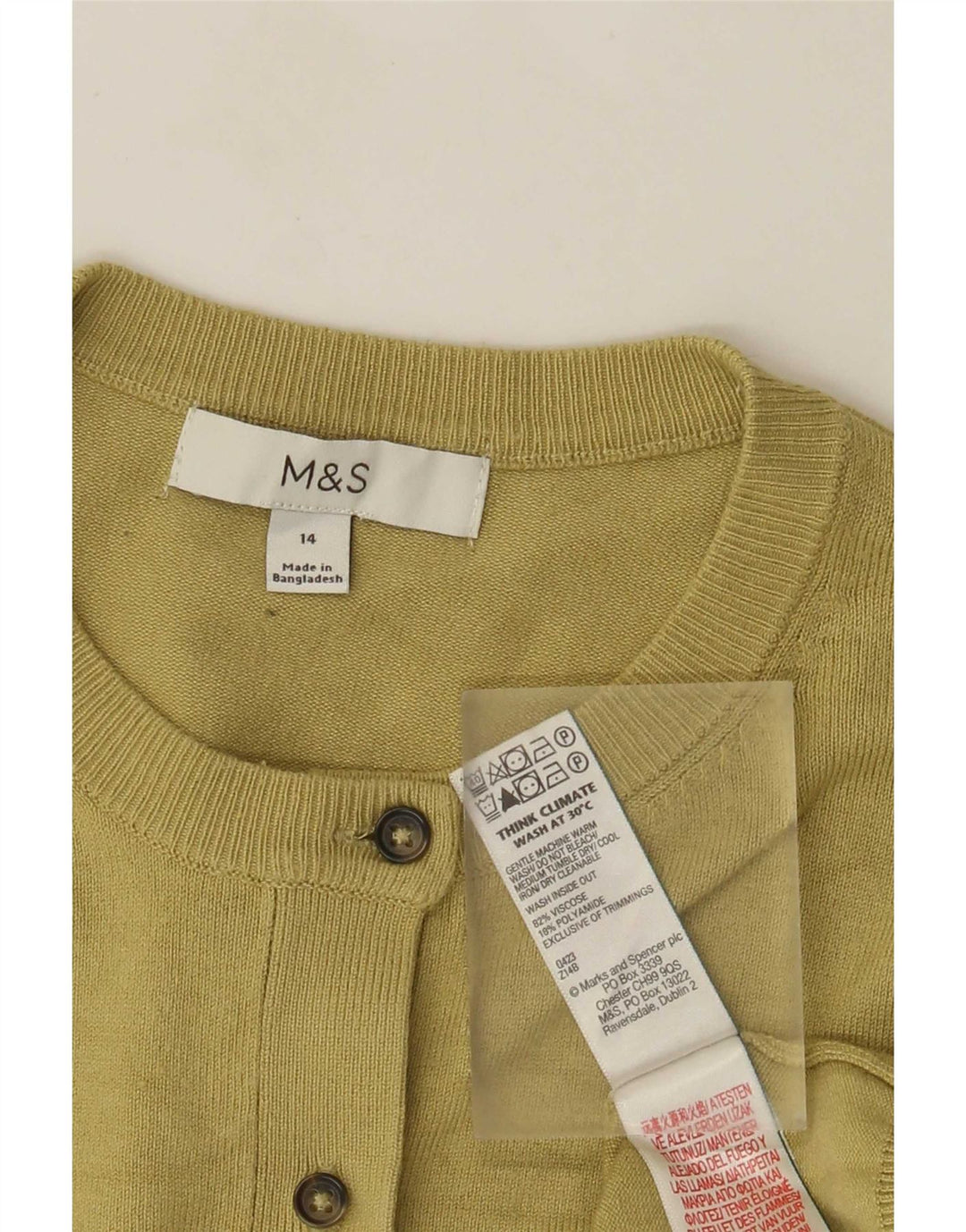Marks & Spencer Womens Cardigan Sweater UK 14 Medium  Green Viscose