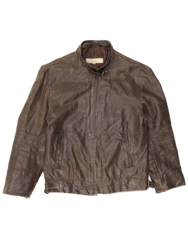 VINTAGE Womens 3/4 Sleeve Leather Jacket UK 14 Medium Brown Leather