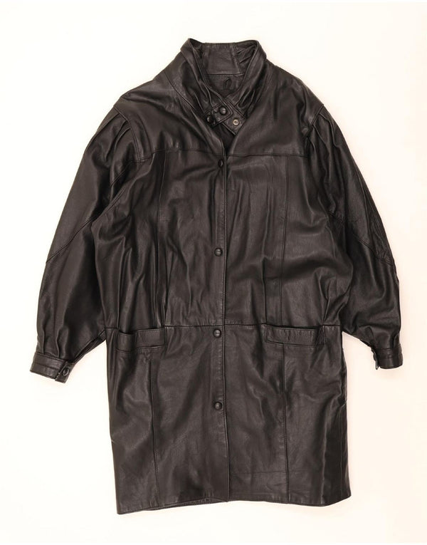 Vintage Womens Oversized Leather Coat UK 10 Small Black