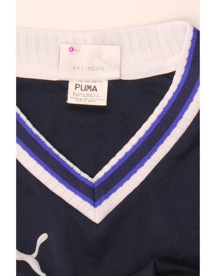Puma Mens Graphic T-Shirt Top Small Navy Blue Colourblock Polyester